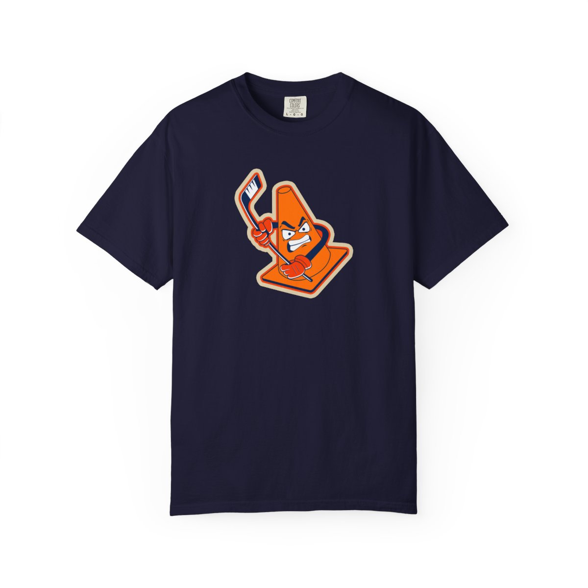 Pylons Cone Tee in True Navy with the hockey cone mascot